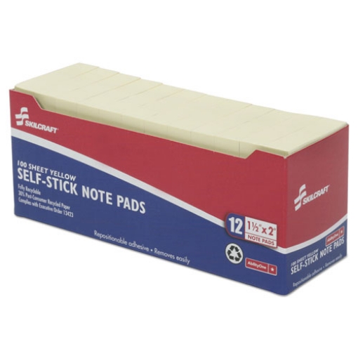 Picture of 7530011167866 SKILCRAFT Self-Stick Note Pad, 1.5" x 2", Yellow, 100 Sheets/Pad, 12 Pads/Pack