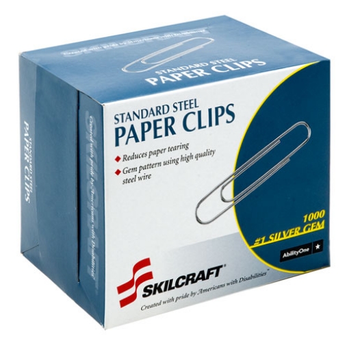 Picture of 7510001614292 SKILCRAFT Paper Clips, #1, Smooth, Silver, 1,000/Box