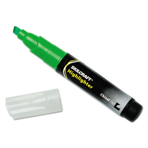 Picture of 7520011660682 Skilcraft Large Fluorescent Highlighter, Fluorescent Green Ink, Chisel Tip, Black/green Barrel, Dozen