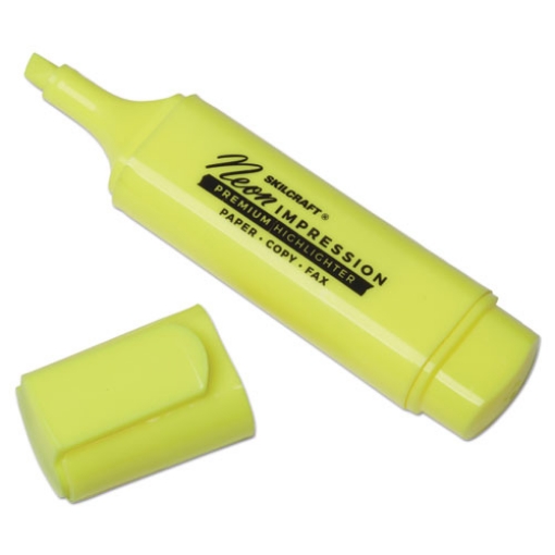 Picture of 7520012017791 Skilcraft Flat Fluorescent Highlighter, Fluorescent Yellow Ink, Chisel Tip, Yellow Barrel, Dozen