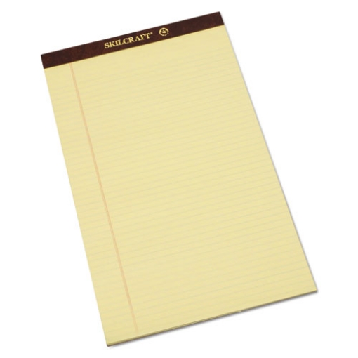 Picture of 7530012096526 Skilcraft Legal Pads, Wide/legal Rule, Brown Leatherette Headband, 50 Canary-Yellow 8.5 X 14 Sheets, Dozen