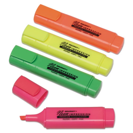 Picture of 7520012381728 Skilcraft Flat Fluorescent Highlighter, Assorted Ink Colors, Chisel Tip, Assorted Barrel Colors, 4/set