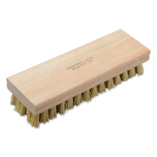 Picture of 7920002407174, SKILCRAFT Hand Scrub Brush, White or Gold Polypropylene Bristles, 8" Brush, 8" Tan Hardwood Handle