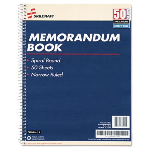 Picture of 7530002866952 SKILCRAFT Spiralbound Memorandum Book, Medium/College Rule, Blue/White Cover, (50) 11 x 8.5 Sheets, 12/Pack