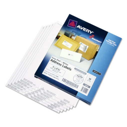 Picture of 7530012898191 Skilcraft Laser Labels, Laser Printers, 1 X 2.63, White, 30/sheet, 100 Sheets/box