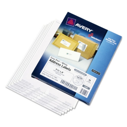 Picture of 7530013025504 Skilcraft Laser Labels, Label Printers, 1.33 X 4, White, 14/sheet, 100 Sheets/box