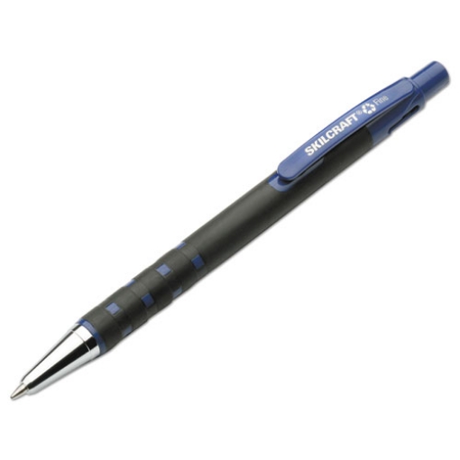 Picture of 7520013527310 Skilcraft Rubberized Ballpoint Pen, Retractable, Fine 0.7 Mm, Blue Ink, Black Barrel, Dozen