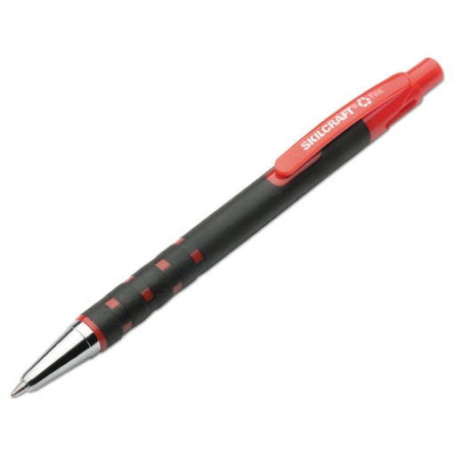 Picture of 7520013527311 Skilcraft Rubberized Ballpoint Pen, Retractable, Fine 0.7 Mm, Red Ink, Black Barrel, Dozen