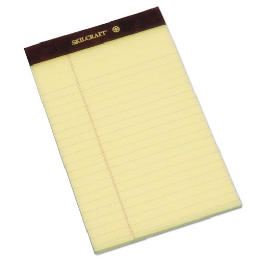 Picture of 7530013566726 Skilcraft Legal Pads, Wide/legal Rule, Brown Leatherette Headband, 50 Canary-Yellow 5 X 8 Sheets, Dozen