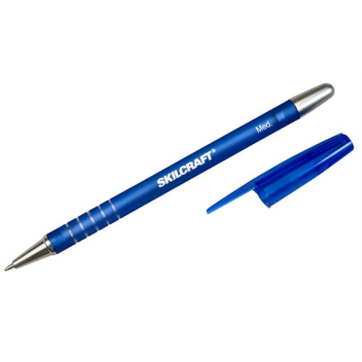 Picture of 7520013576843 SKILCRAFT Rubberized Refillable Ballpoint Pen, Stick, Medium 1 mm, Blue Ink, Blue Barrel, Dozen