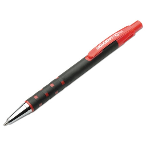 Picture of 7520013687773 Skilcraft Rubberized Ballpoint Pen, Retractable, Medium 1 Mm, Red Ink, Black Barrel, Dozen