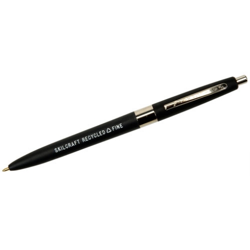 Picture of 7520013861618 Skilcraft Recycled Ballpoint Pen, Retractable, Fine 0.7 Mm, Black Ink, Black Barrel, Dozen