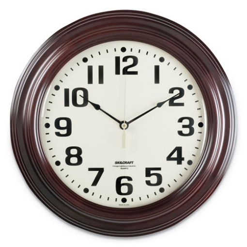 Picture of 6645014216904 Skilcraft Mahogany Wall Clock, 16" Overall Diameter, Mahogany Case, 1 Aa (sold Separately)