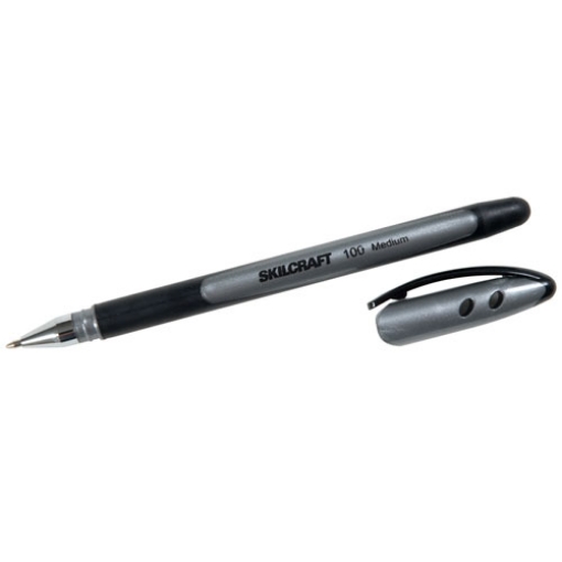 Picture of 7520014220318 Skilcraft 100 Ballpoint Pen, Stick, Medium 1 Mm, Black Ink, Gray/black Barrel, Dozen