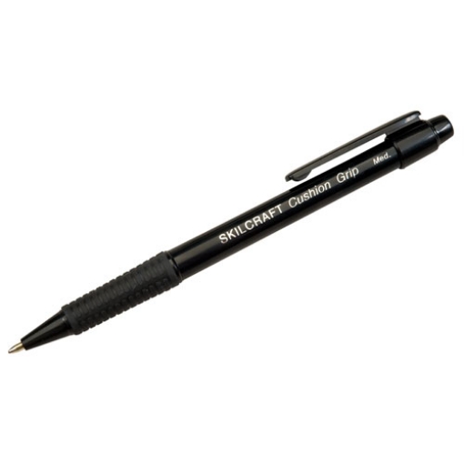 Picture of 7520014244865 Skilcraft Cushion Grip Ballpoint Pen, Retractable, Medium 1 Mm, Black Ink, Black Barrel, Dozen