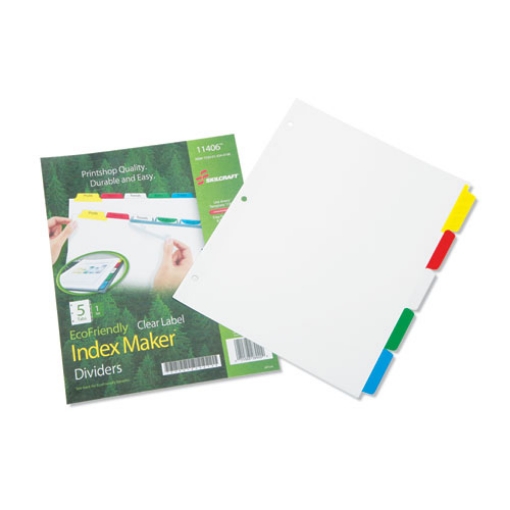 Picture of 7530014344198 SKILCRAFT Avery Index Maker Dividers, 5-Tab, 11 x 8.5, White, Assorted Tabs, 1 Set