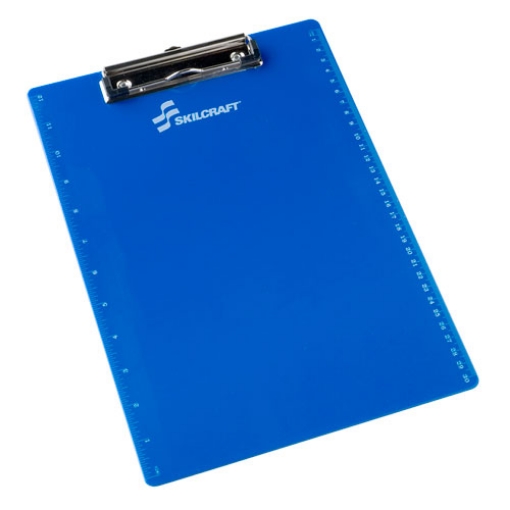 Picture of 7520014393391 SKILCRAFT Recycled Plastic Clipboard, 4" Clip Capacity, Holds 8.5 x 11 Sheets, Blue