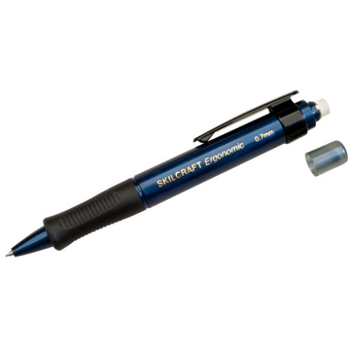 Picture of 7520014512270 SKILCRAFT Ergonomic Mechanical Pencil, 0.7 mm, F (#2.5), Black Lead, Blue Barrel, 6/Box