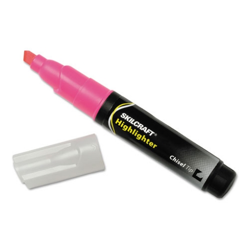 Picture of 7520004607598 Skilcraft Large Fluorescent Highlighter, Fluorescent Pink Ink, Chisel Tip, Black/pink Barrel, Dozen