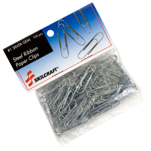 Picture of 7510014676738 SKILCRAFT Paper Clips, #1, Smooth, Silver, 100/Pack