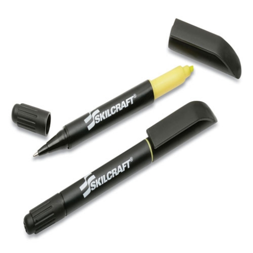 Picture of 7520014840020 Skilcraft Rite-N-Lite Ballpoint Pen/highlighter, Yellow/black Ink, Chisel/conical Tip, Black Barrel, Dozen