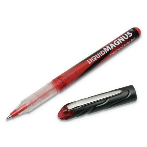 Picture of 7520014940908 SKILCRAFT Liquid Magnus Hybrid Gel Pen, Stick, Extra-Fine 0.5 mm, Red Ink, Clear/Red Barrel, Dozen