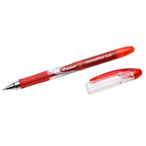 Picture of 7520015005213 Skilcraft Alphaelite Gel Pen, Stick, Medium 0.7 Mm, Red Ink, Red/clear Barrel, Dozen