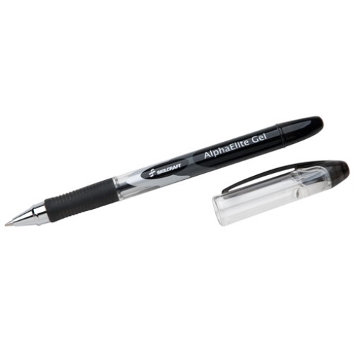 Picture of 7520015005214 Skilcraft Alphaelite Gel Pen, Stick, Medium 0.7 Mm, Black Ink, Black/clear Barrel, Dozen