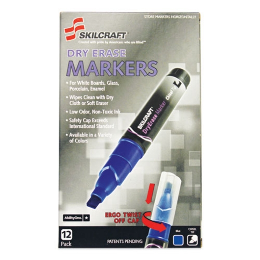 Picture of 7520015105658 Skilcraft Dry Erase Marker, Broad Chisel Tip, Blue, Dozen