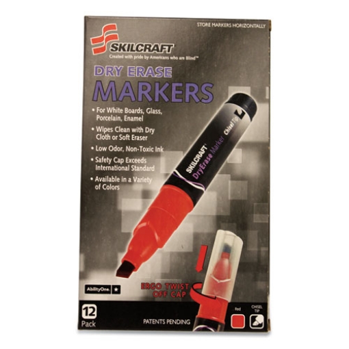 Picture of 7520015105661 Skilcraft Dry Erase Marker, Broad Chisel Tip, Red, Dozen