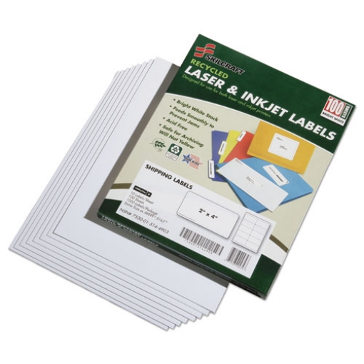 Picture of 7530015144903 Skilcraft Recycled Laser And Inkjet Labels, Inkjet/laser Printers, 2 X 4, White, 10/sheet, 100 Sheets/box