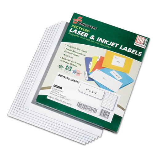 Picture of 7530015144904 Skilcraft Recycled Laser And Inkjet Labels, Inkjet/laser Printers, 1 X 2.63, White, 30/sheet, 100 Sheets/box