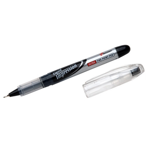 Picture of 7520015194373 SKILCRAFT Liquid Impression Porous Point Pen, Stick, Fine 0.4 mm, Black Ink, Silver/Clear/Black Barrel, Dozen