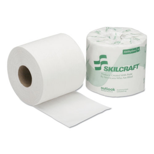 Picture of 8540005303770, SKILCRAFT Toilet Tissue, Septic Safe, 1-Ply, White, 1,200 Sheets/Roll, 80 Rolls/Box