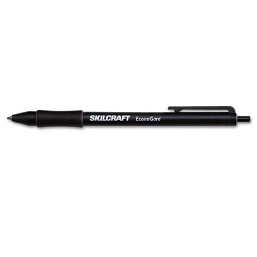 Picture of 7520015425943 Skilcraft Econogard Ballpoint Pen, Retractable, Medium 1 Mm, Black Ink, Black Barrel, Dozen