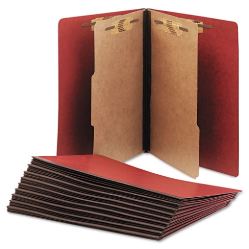 Picture of 7530015567912 SKILCRAFT Pressboard Top Tab Classification Folder, 2 Dividers, 6 Fasteners, Letter Size, Earth Red, 10/Box