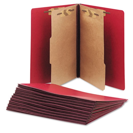 Picture of 7530015567917 SKILCRAFT Pressboard Top Tab Classification Folder, 2 Dividers, 6 Fasteners, Letter Size, Dark Red, 10/Box