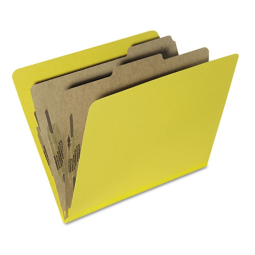 Picture of 7530015567918 SKILCRAFT Pressboard Top Tab Classification Folder, 2 Dividers, 6 Fasteners, Letter Size, Yellow, 10/Box