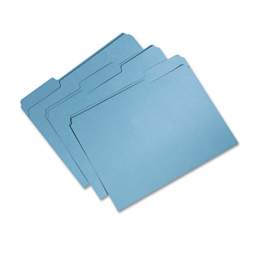 Picture of 7530015664131 SKILCRAFT Recycled File Folders, 1/3-Cut 1-Ply Tabs: Assorted, Letter Size, 0.75" Expansion, Blue, 100/Box