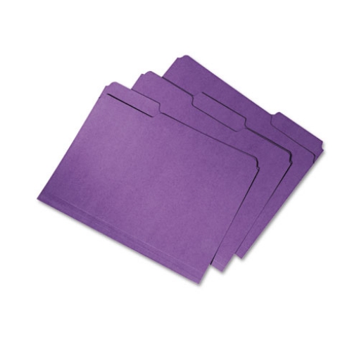 Picture of 7530015664133 SKILCRAFT Recycled File Folders, 1/3-Cut 2-Ply Tabs: Assorted, Letter Size, 0.75" Expansion, Purple, 100/Box