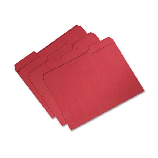 Picture of 7530015664134 SKILCRAFT Recycled File Folders, 1/3-Cut 1-Ply Tabs: Assorted, Letter Size, 0.75" Expansion, Red, 100/Box