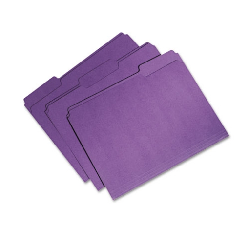 Picture of 7530015664135 SKILCRAFT Recycled File Folders, 1/3-Cut 1-Ply Tabs: Assorted, Letter Size, 0.75" Expansion, Purple, 100/Box