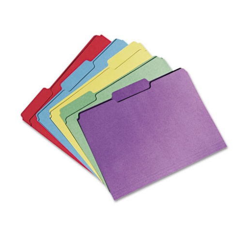 Picture of 7530015664138 SKILCRAFT Recycled File Folders, 1/3-Cut 1-Ply Tabs: Assorted, Letter, 0.75" Expansion, Assorted Colors, 100/BX