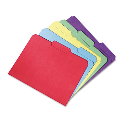 Picture of 7530015664143 SKILCRAFT Recycled File Folders, 1/3-Cut 2-Ply Tabs: Assorted, Letter, 0.75" Expansion, Assorted Colors, 100/BX