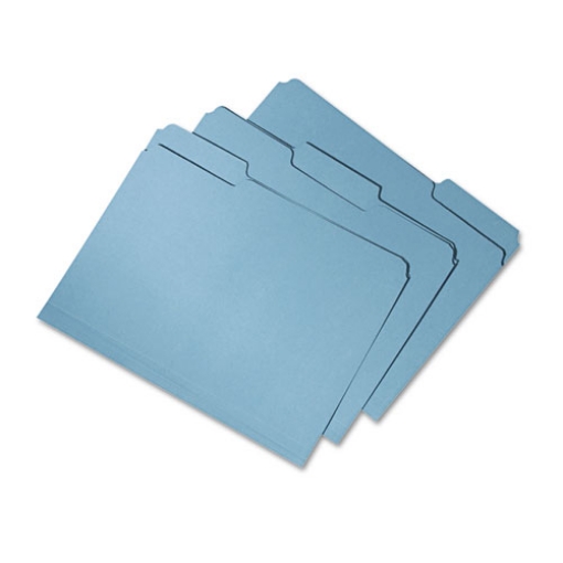 Picture of 7530015664144 SKILCRAFT Recycled File Folders, 1/3-Cut 2-Ply Tabs: Assorted, Letter Size, 0.75" Expansion, Blue, 100/Box