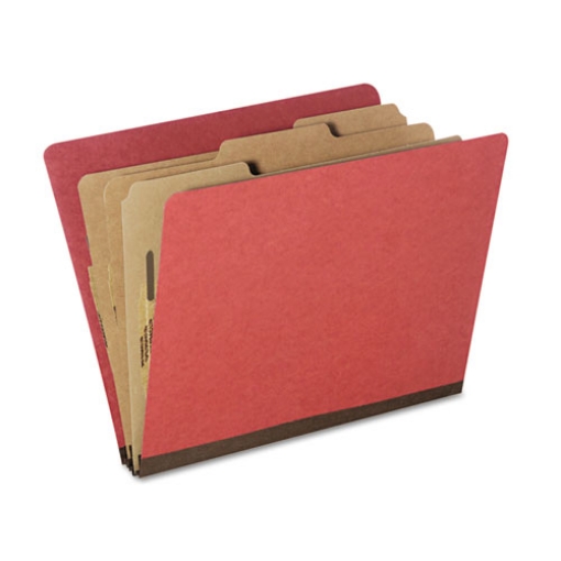 Picture of 7530015726208 skilcraft classification folder, 3" expansion, 3 dividers, 8 fasteners, letter size, earth red, 10/pack