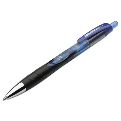 Picture of 7520015745971 SKILCRAFT VISTA Secure Gel Pen, Retractable, Medium 0.7 mm, Blue Ink, Translucent Blue/Black/Blue Barrel, 3/PK