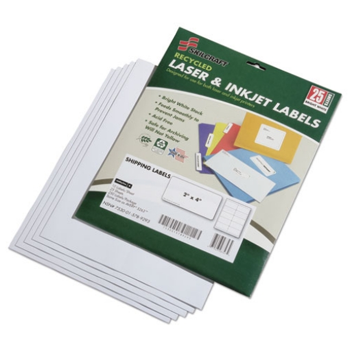 Picture of 7530015789293 Skilcraft Recycled Laser And Inkjet Labels, Inkjet/laser Printers, 2 X 4, White, 10/sheet, 25 Sheets/pack