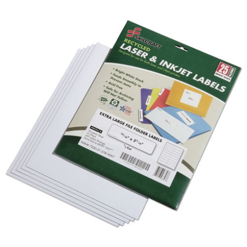 Picture of 7530015789297 Skilcraft Recycled Laser And Inkjet Labels, 0.94 X 3.44, White, 18/sheet, 25 Sheets/pack