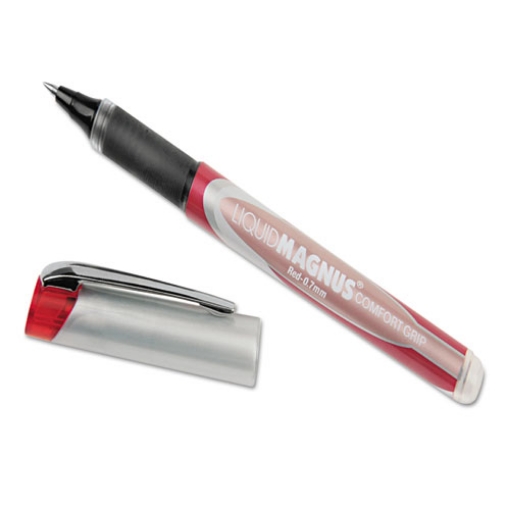 Picture of 7520015877781 SKILCRAFT Liquid Magnus Hybrid Gel Pen, Stick, Fine 0.7 mm, Red Ink, Red/Gray Barrel, 4/Pack